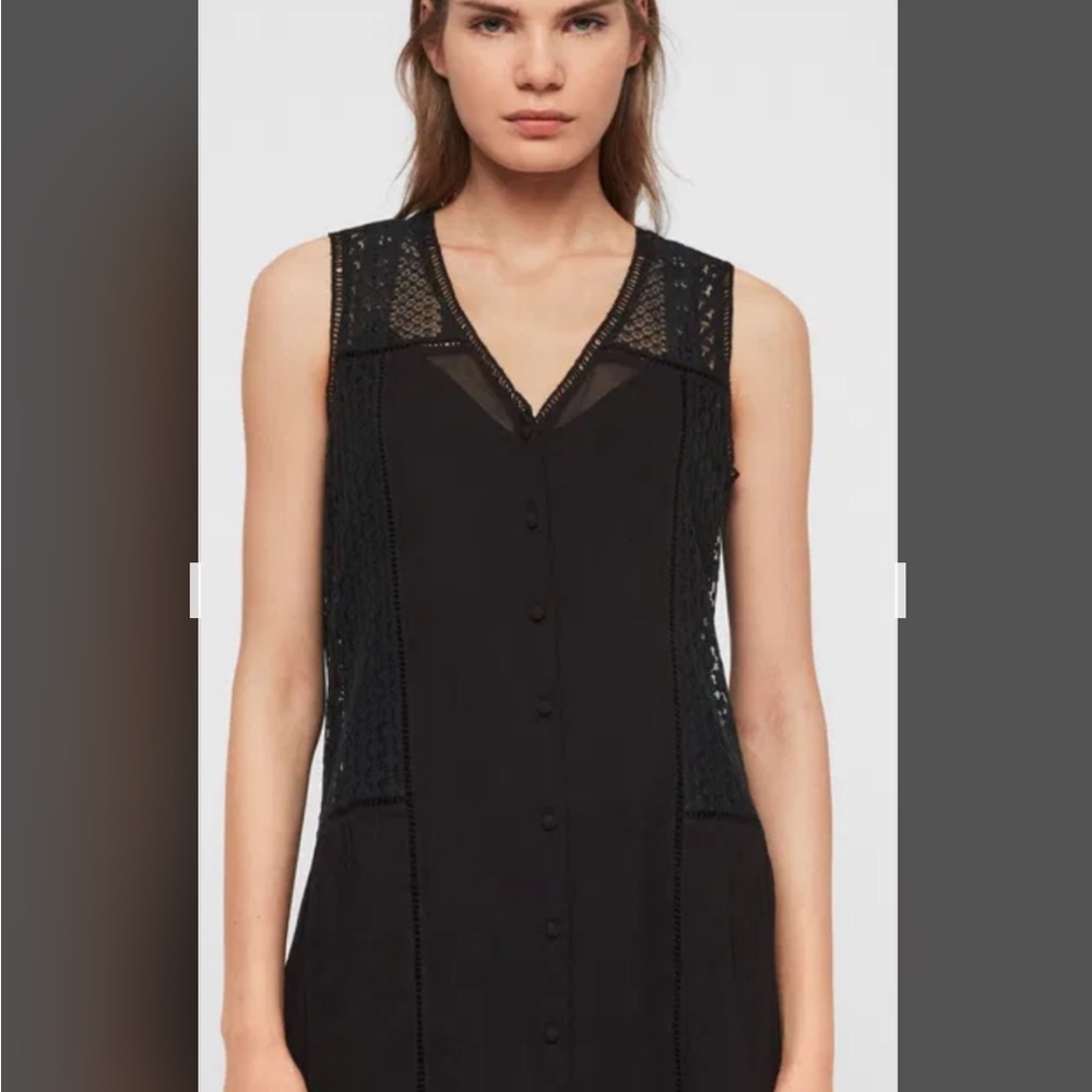 All Saints Black Lace Detail Mini Dress NWT